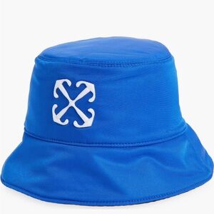 Off-White Vibrant Blue Bucket Hat with White Emblem